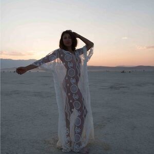 Boho Lace Cover Up Maxi Kaftan Kimono, Soft Lace Beach Bunny Coverup